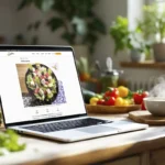 Laptop z otwartą stroną szefpoleca.pl z przepisem na sałatkę grecką – przykład bloga kulinarnego rozwijanego w oparciu o WordPress i SEO.